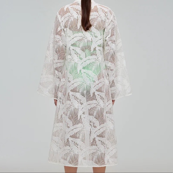Self Portrait - White Tropical Leaf Embroidered Kaftan / Robe - Picture 4 of 9